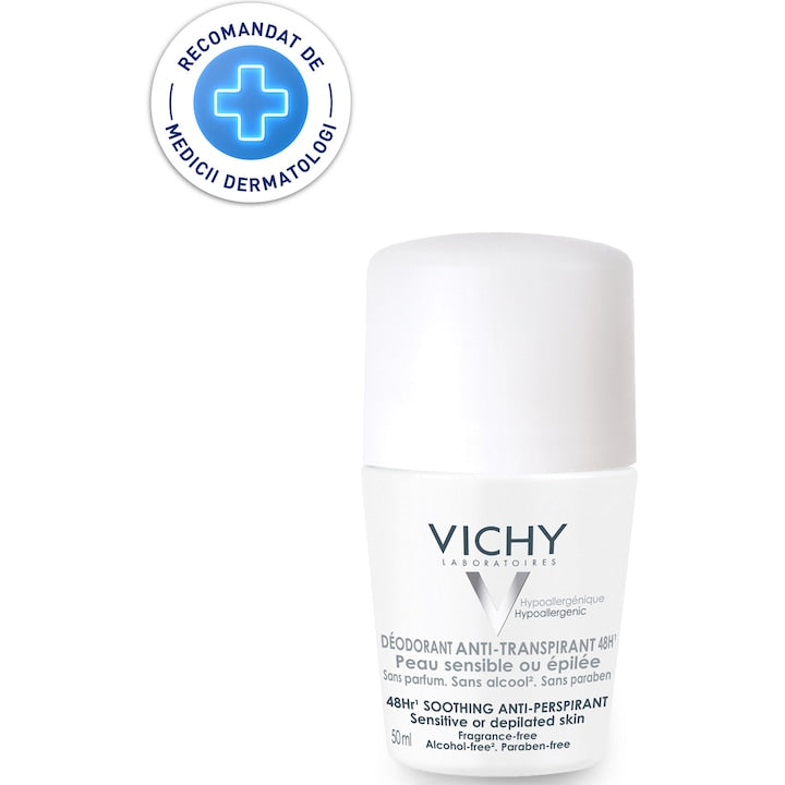 Deodorant roll-on antiperspirant Vichy fără parfum, 48h, 50 ml