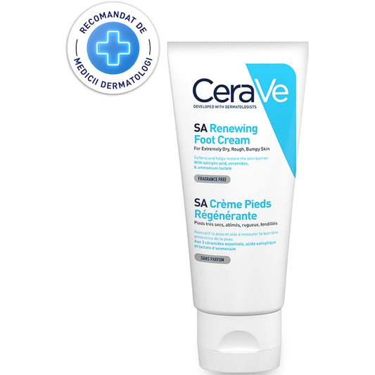 Crema reparatoare pentru picioare CeraVe cu ceramide si acid salicilic, pentru piele foarte uscata si aspra, 88 ml