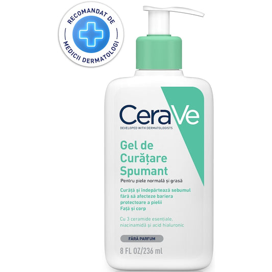 Gel de curatare spumant CeraVe, cu ceramide si niacinamida, pentru piele normal-grasa, 236 ml